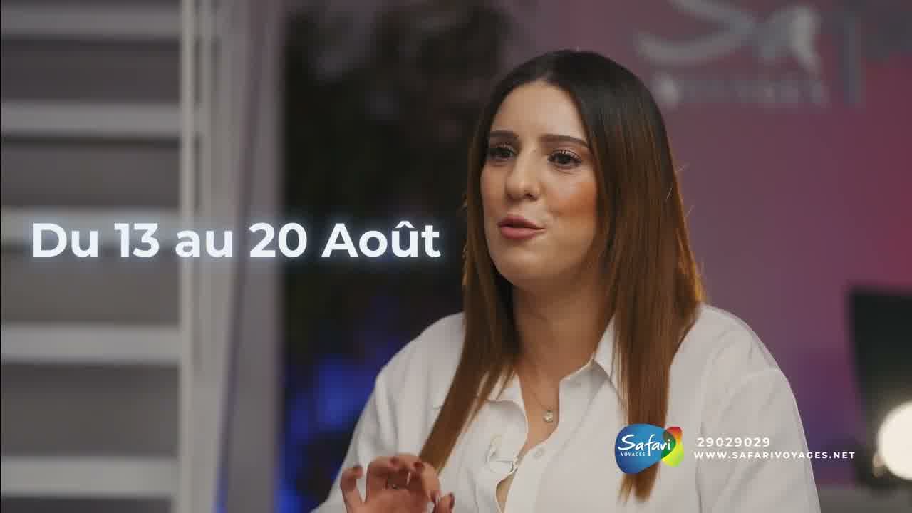 A presenter speaking to camera, with the on-screen line “Du 13 au 20 Août”.